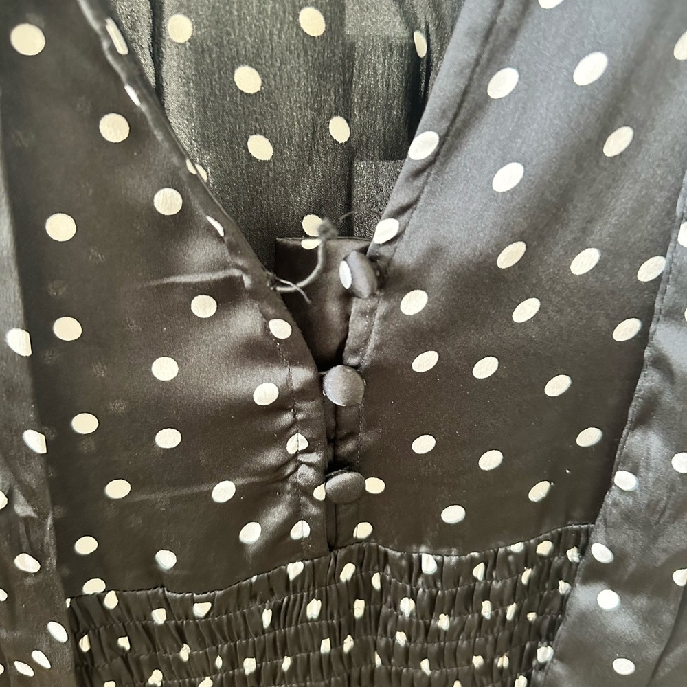 ASOS Black Polka Dot Puff Sleeve Midi Dress - Picture 6 of 8